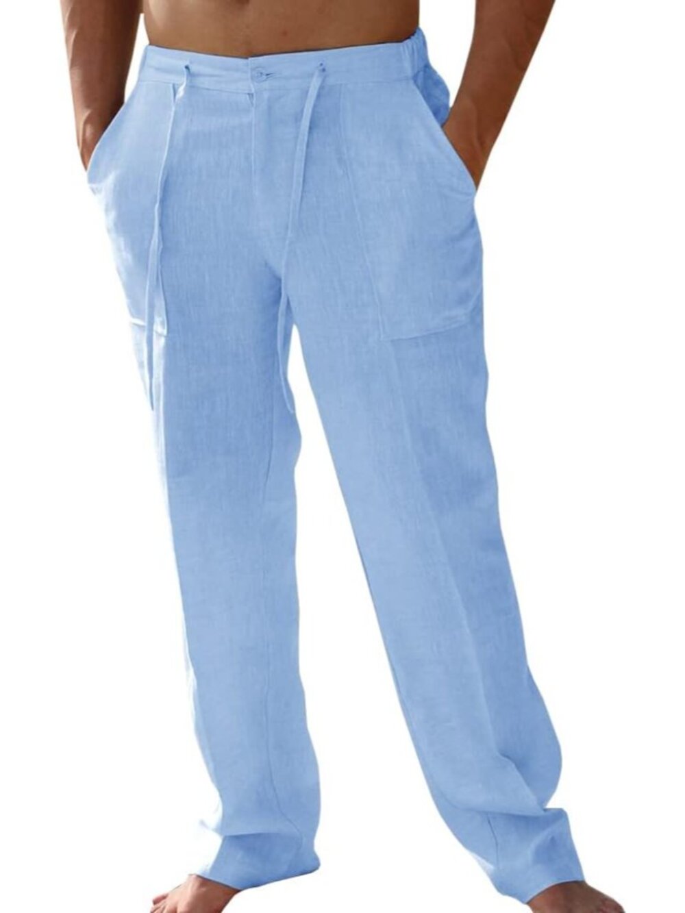 Mens Cotton Linen Pants Casual Summer Beach Pants Dress Trousers